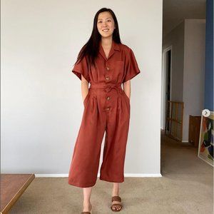 Custom Handmade Clay Red Wide Leg Jumpsuit